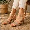 ZABA Golden Rhinestone Block Heel Sandals for Women – Elegant Party & Everyday Wear