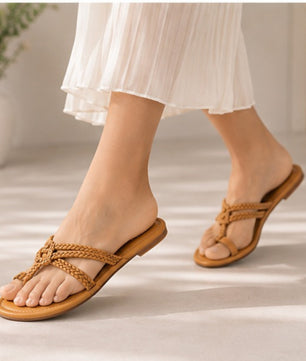 ZABA Women’s Camel Brown Braided Comfort Slippers
