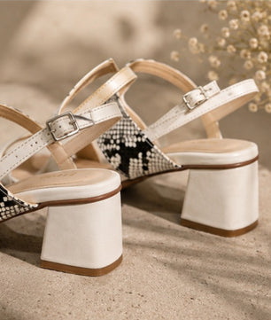ZABA Women’s White & Snake Print Block Heel Sandals