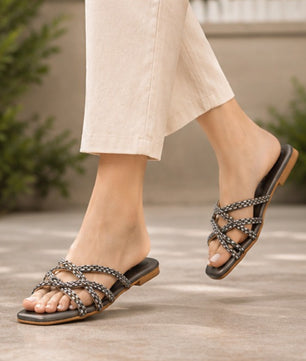 ZABA Ladies Grey Strappy Block Heel Sandals