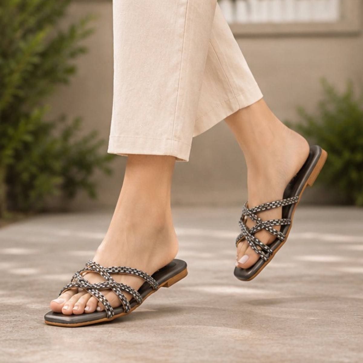 ZABA Ladies Grey Strappy Block Heel Sandals