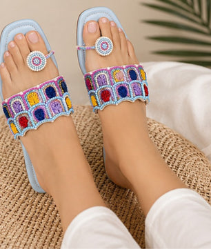 ZABA Women’s Blue Embellished Flat  Slippers