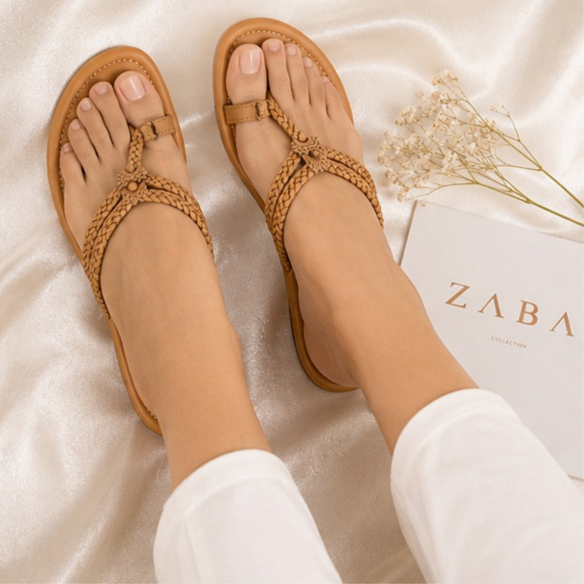 ZABA Women’s Camel Brown Braided Comfort Slippers